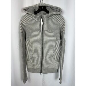 Lululemon Embrace Grey Ribbed Knit Full Zip Hooded‎ Sweater Jacket Medium